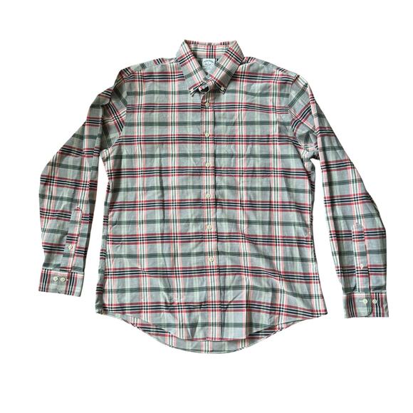 Brooks Brothers Grey & Red Plaid Button Down Shirt - Picture 1 of 10